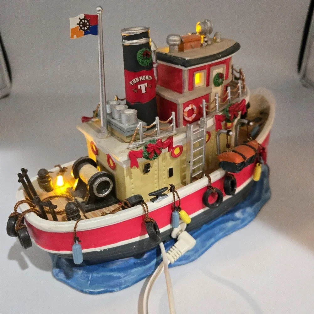 Lemax Carole Town 09 Collection The Robin Tug Boat Light Up Table Accent W Cord‎
